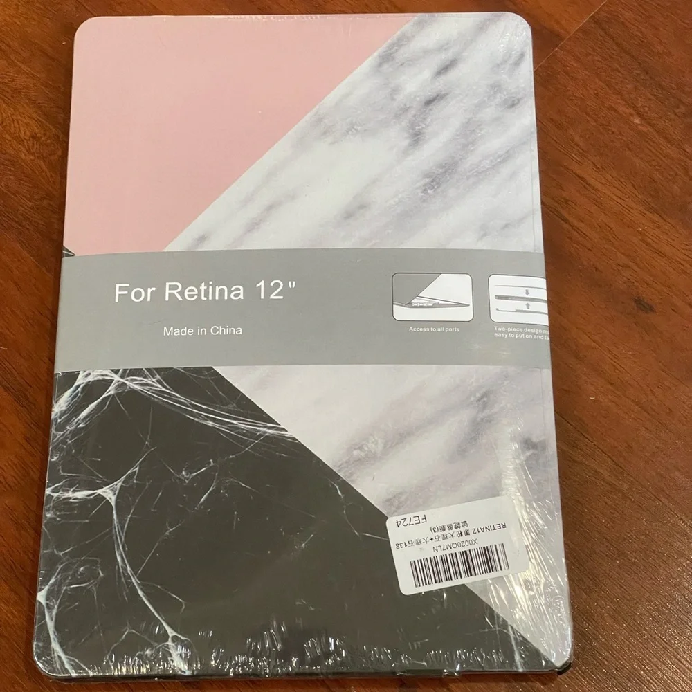 MacBook Retina 12 case two piece thin lightweight pink black gray marble design